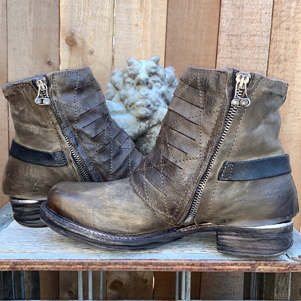 A.S.98 AS98 Free People Boho Moto Biker Zip Ankle Bootie Boots Size 37 - Picture 5 of 10